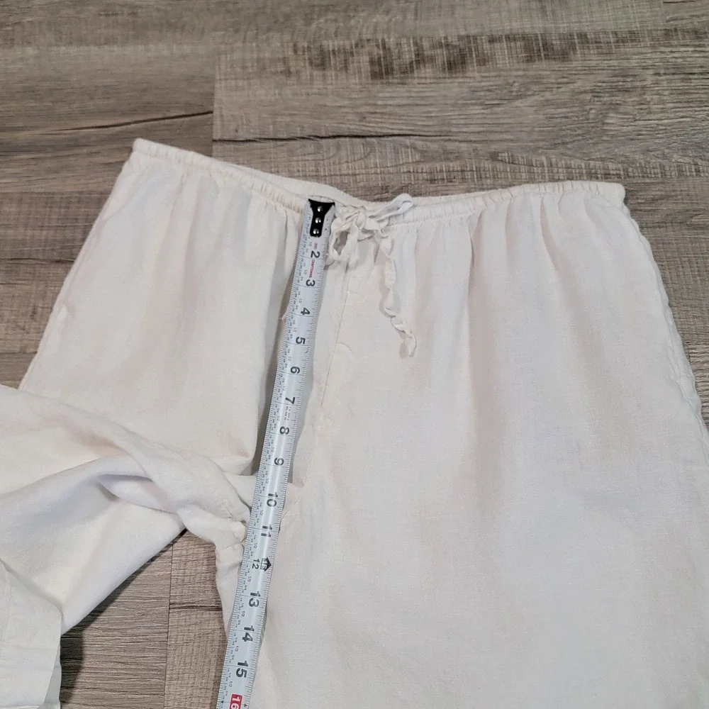 Everlane XL White European Flax Linen Drawstring Pull On Wide Leg Pants Pockets